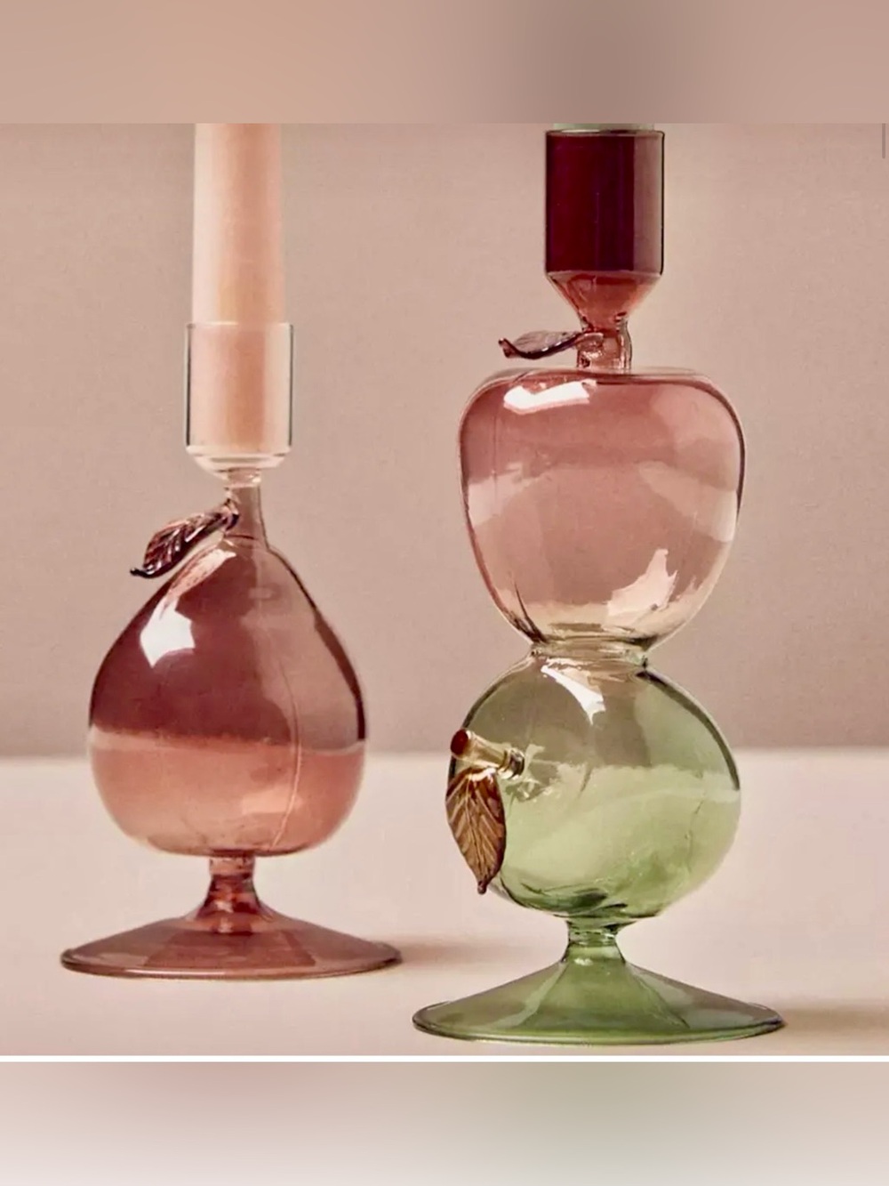 Anthropologie set of glass Autumn fruit candle holders NEW